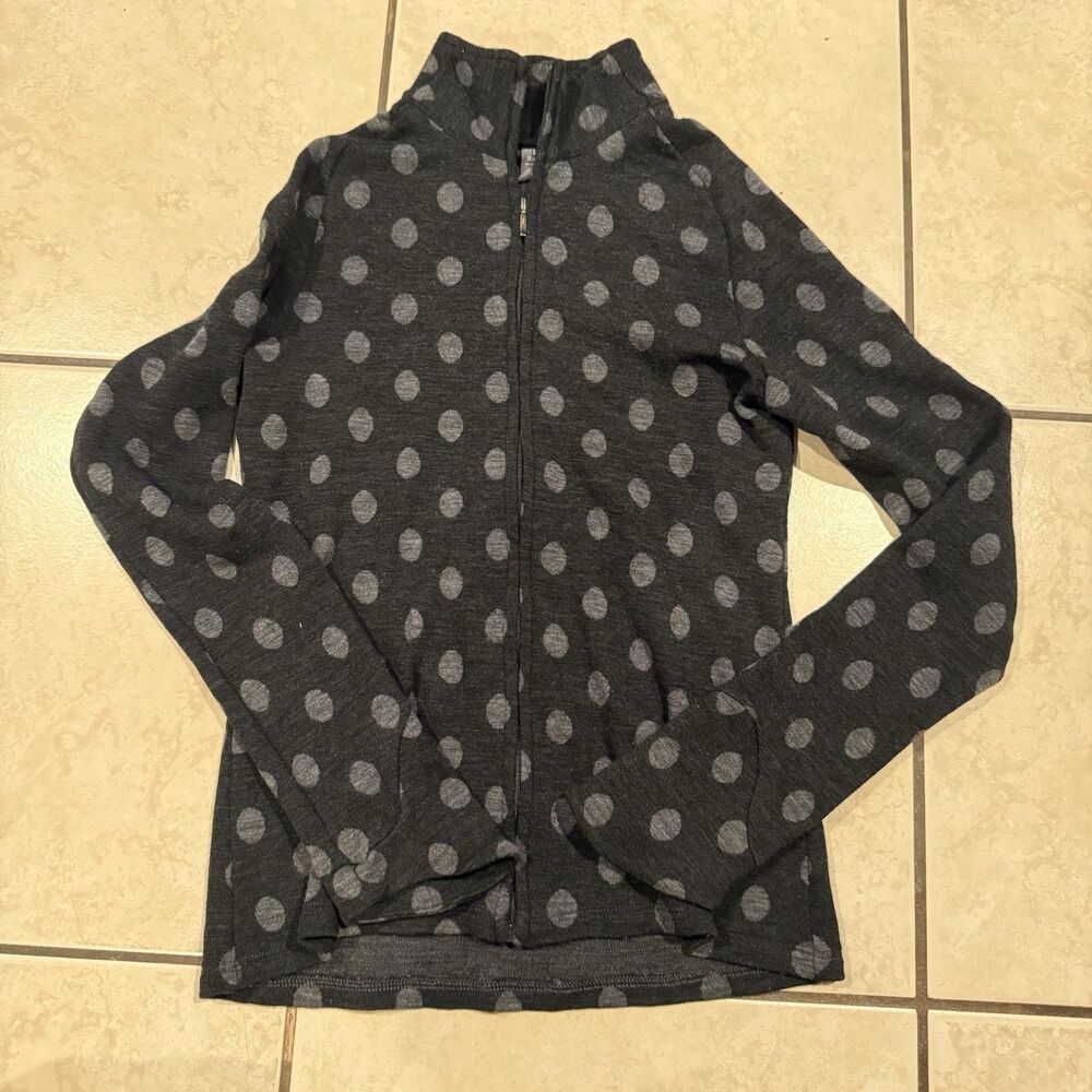 Ibex Merino Wool Full Zip Sweater Jacket Gray Polka Dot XSmall